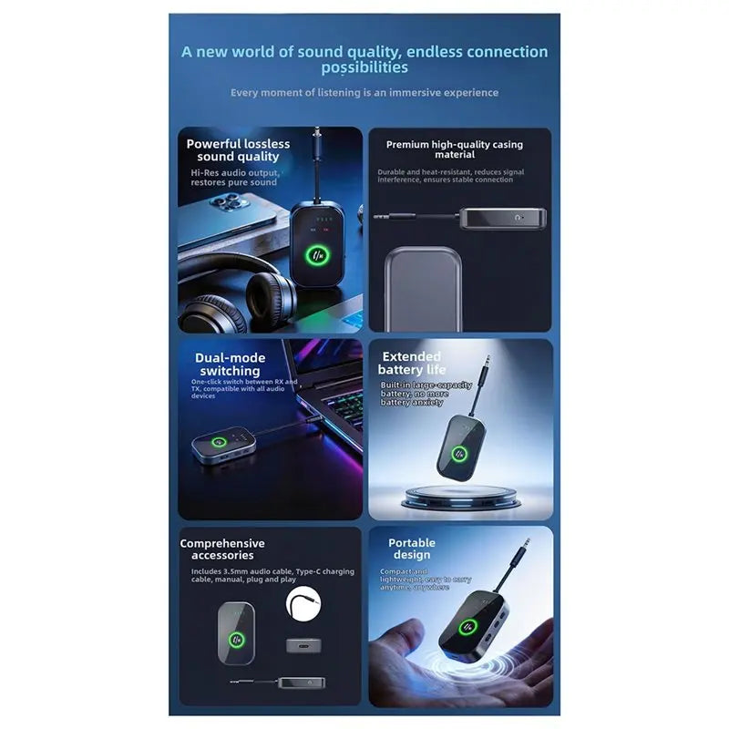Wireless Bluetooth Audio Adapter – AUX, TV & Headphone, Type-C Bluetooth Audio Adapter Babs