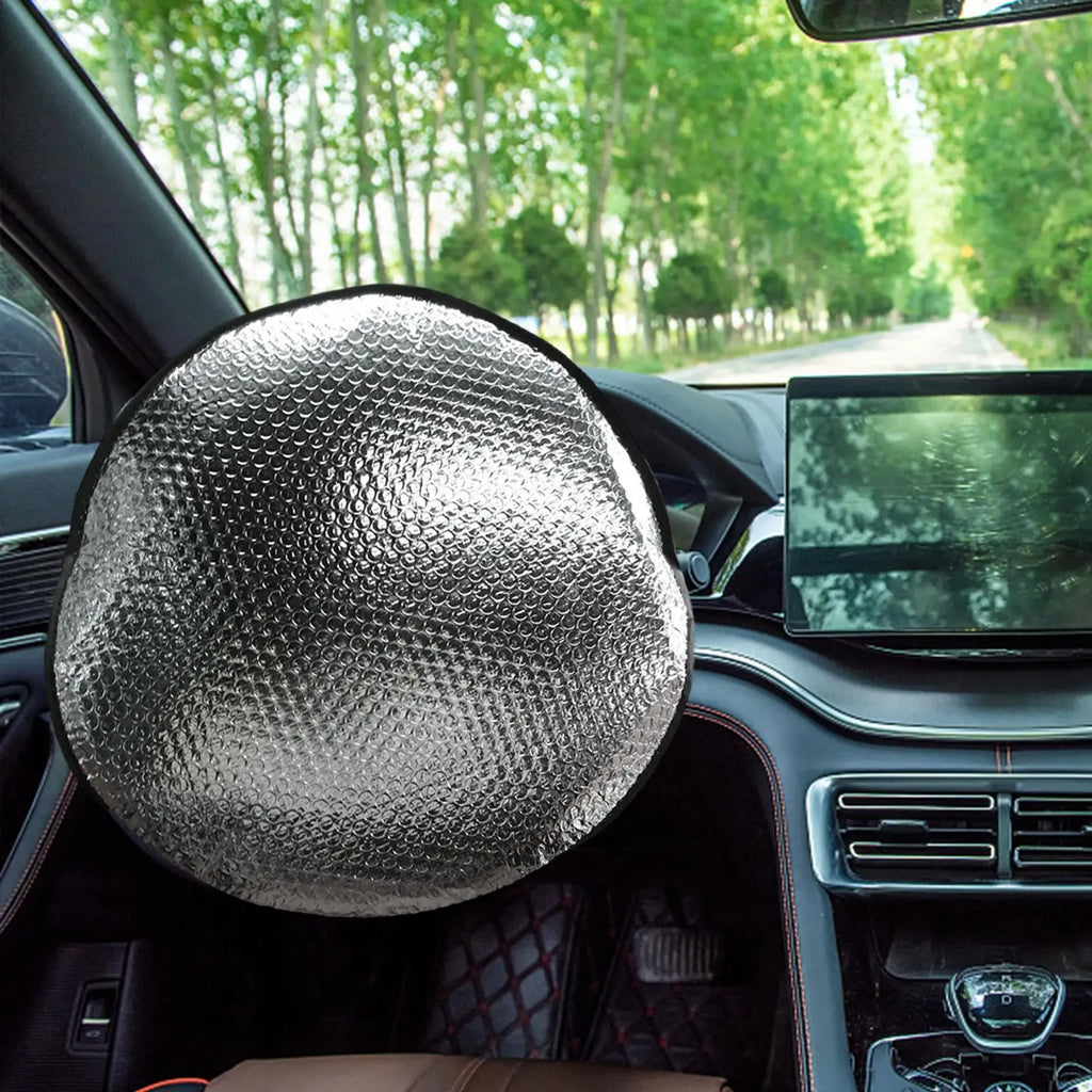 Foldable Aluminum Foil Steering Wheel Sun Shade Cover | UV Shield Steering Wheel Sun Shade Babs