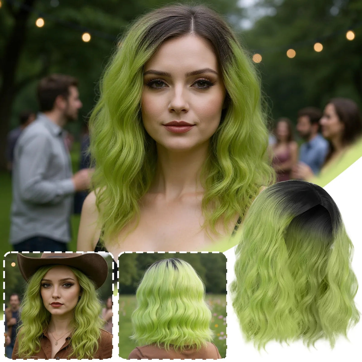 Black Green Gradient Curly Cosplay Wig – Women's Halloween Wig Costume Cosplay Wig Babs