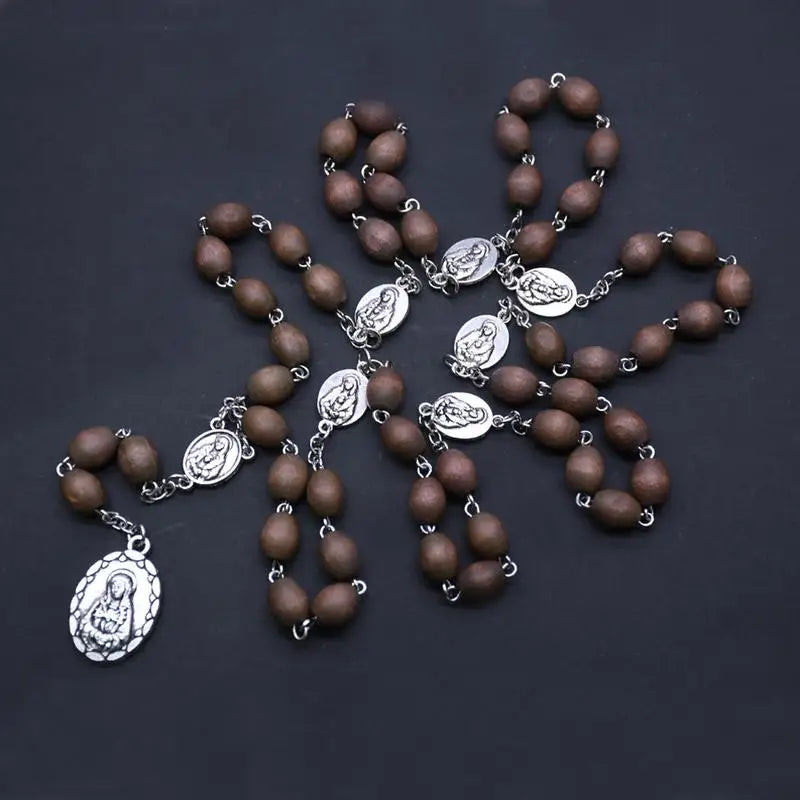 Brown Wooden Bead Rosary Necklace – Catholic Prayer Jewelry Rosary Necklace Babs