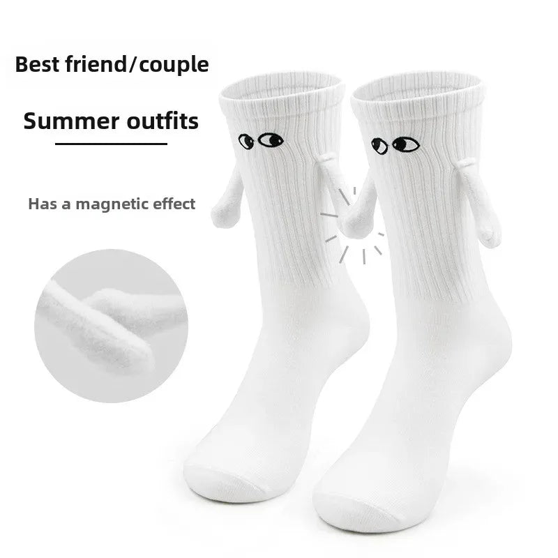 Magnetic Couple Socks | 3D Doll Eyes Hand-in-Hand Design Novelty Couple Socks Babs