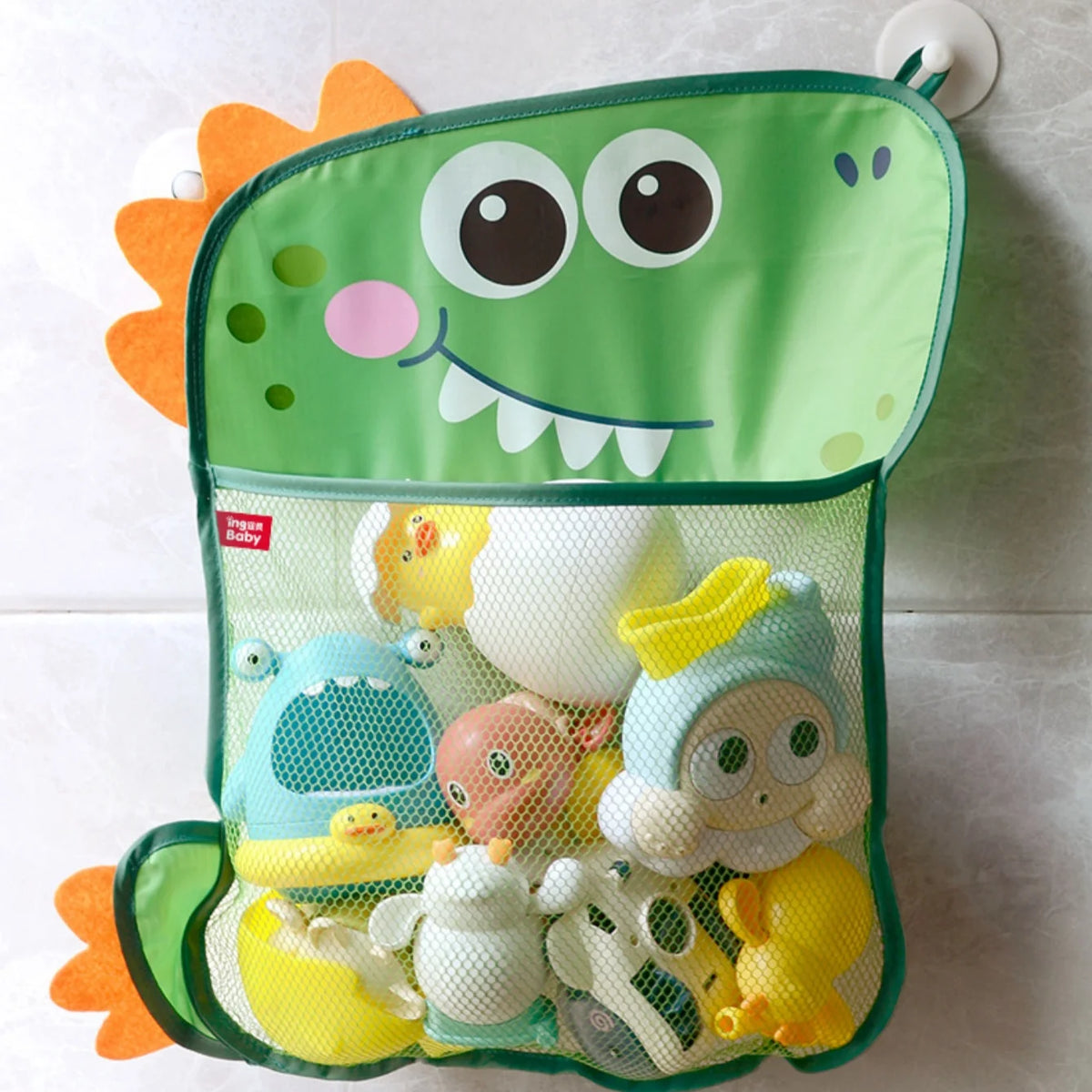 Mesh Bath Toy Organizer – Duck & Dinosaur Hanging Bag Bath Toy Organizer Babs Green