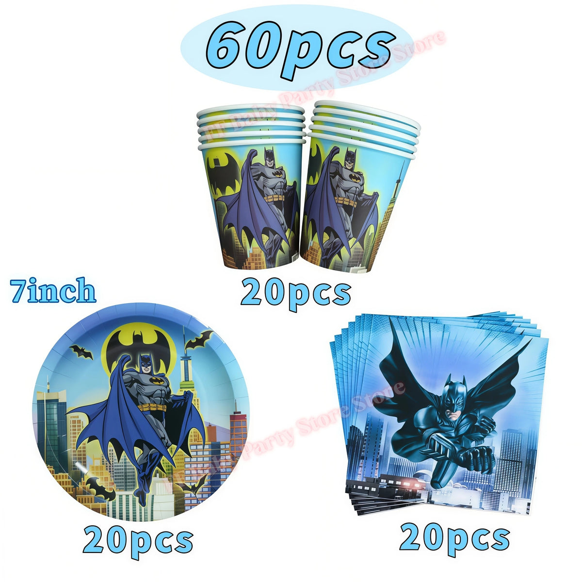 Bat Superhero Birthday Party Kit – Tableware, Balloons & Decor