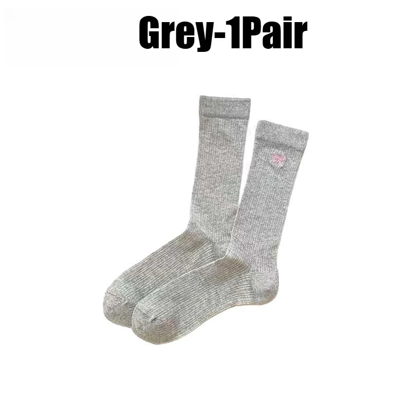 Girls Lace Bow Ruffle Socks – Breathable Knit Mid-Calf Lace Ruffle Socks Babs Grey-1Pair One Size