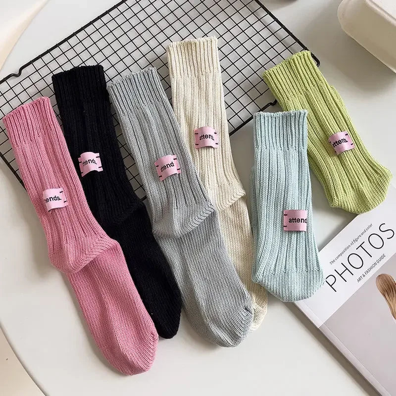Unisex Cotton Chunky Knit Crew Socks – Retro Stacked Style Knit Crew Socks Babs