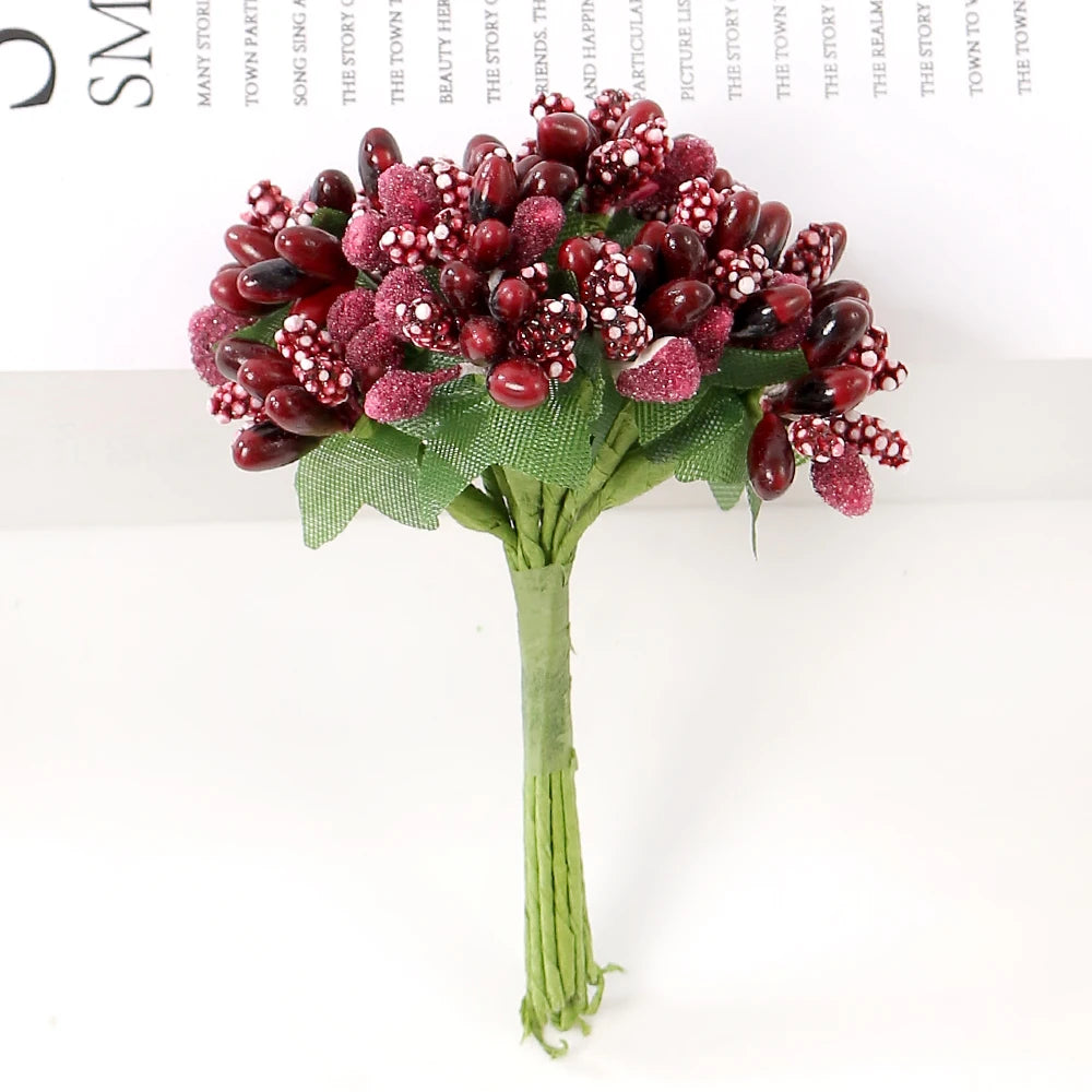 12Pcs Artificial Berry Stamen Flowers – DIY Wedding & Christmas Artificial Craft Flowers Babs