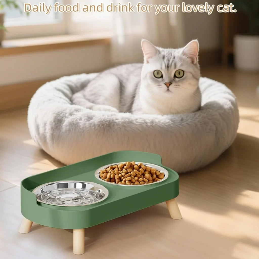 Tilted Elevated Pet Bowls – Stainless Steel Cat & Dog Set Elevated Pet Bowl Set Babs