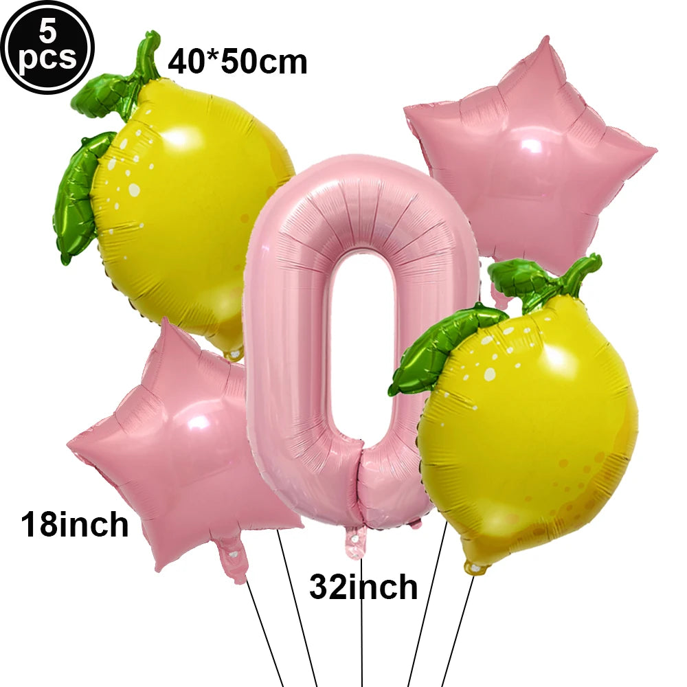 Lemon Foil Balloon Set with 32" Number Balloons – Party Decor Foil Balloon Set Babs B-0 as show