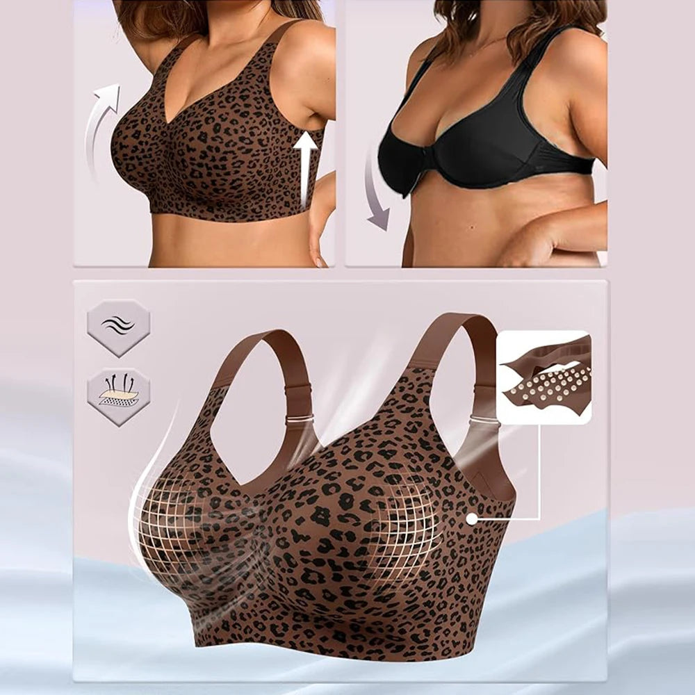 Leopard Wireless Push-Up Bra – Seamless Full Coverage Plus Size Wireless Push-Up Bra Babs