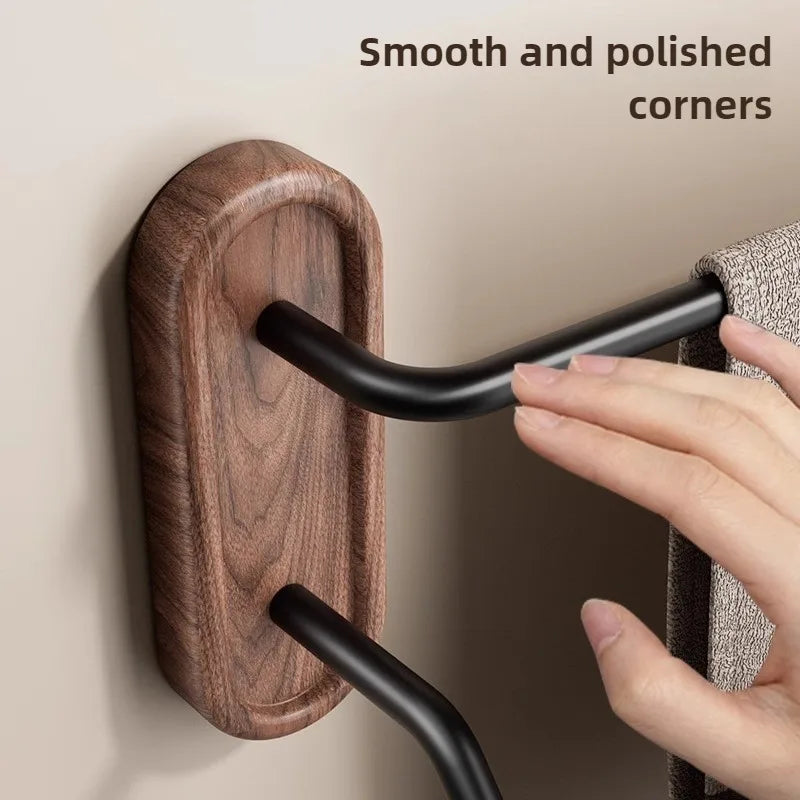 Walnut & Aluminum Double Towel Rack – Nordic Wall Storage Wall Towel Rack Babs