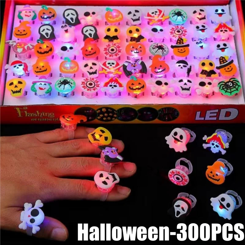 Halloween LED Glowing Pumpkin Ghost Rings – Kids Party Favors LED Party Rings Babs Halloween-300PCS