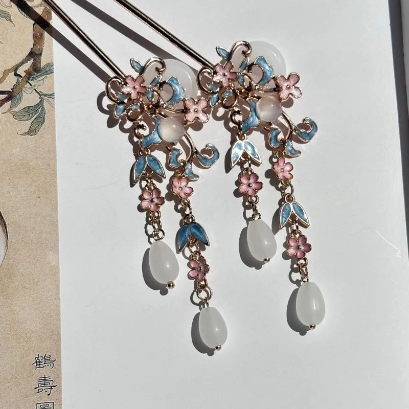 Chinese Style Blue Tassel Hairpin | Traditional Hair Stick Hair Stick Hairpin Babs