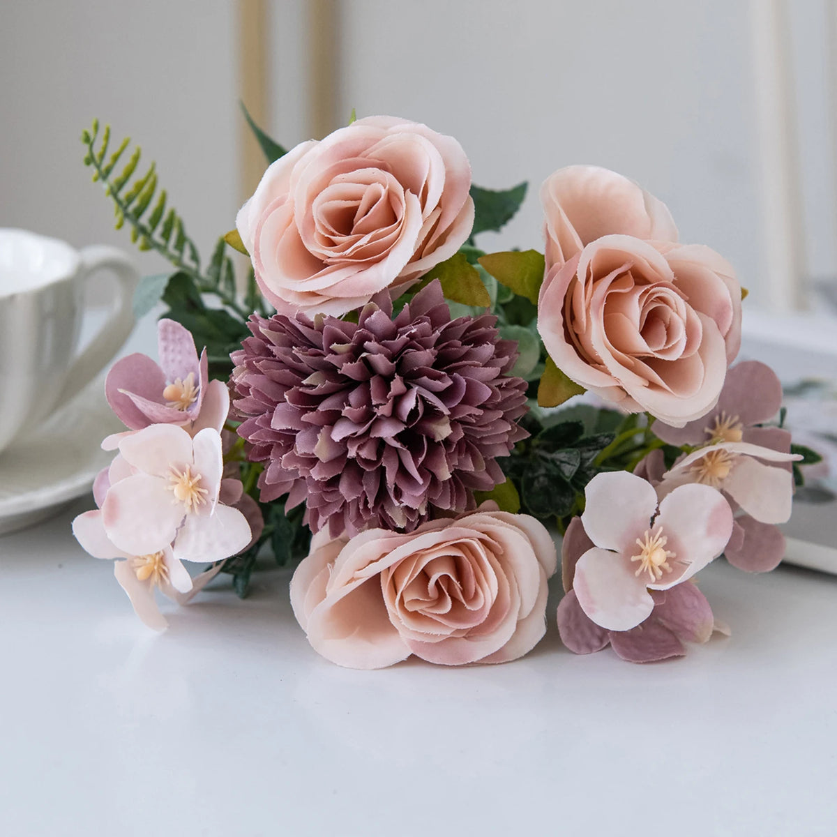 Silk Rose Artificial Flower Bouquet – Wedding & Home Decor Artificial Flower Bouquet Babs PURPLE 1pc