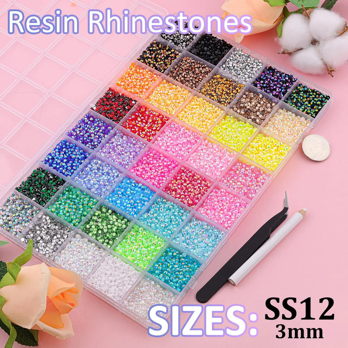 40-Grid 3mm Flatback Rhinestone Kit – 18,000 Multicolor Gems Rhinestone Craft Kit Babs