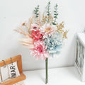 Silk Artificial Peony, Daisy & Eucalyptus Flowers – 39cm Artificial Silk Flowers Babs Pink Blue