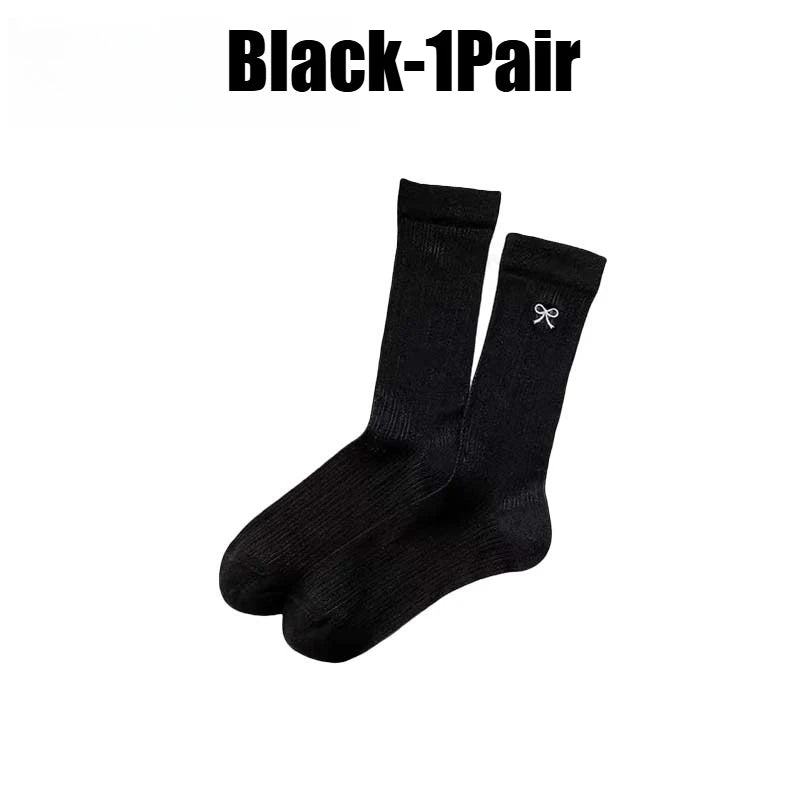 Girls Lace Bow Ruffle Socks – Breathable Knit Mid-Calf Lace Ruffle Socks Babs Black-1Pair One Size