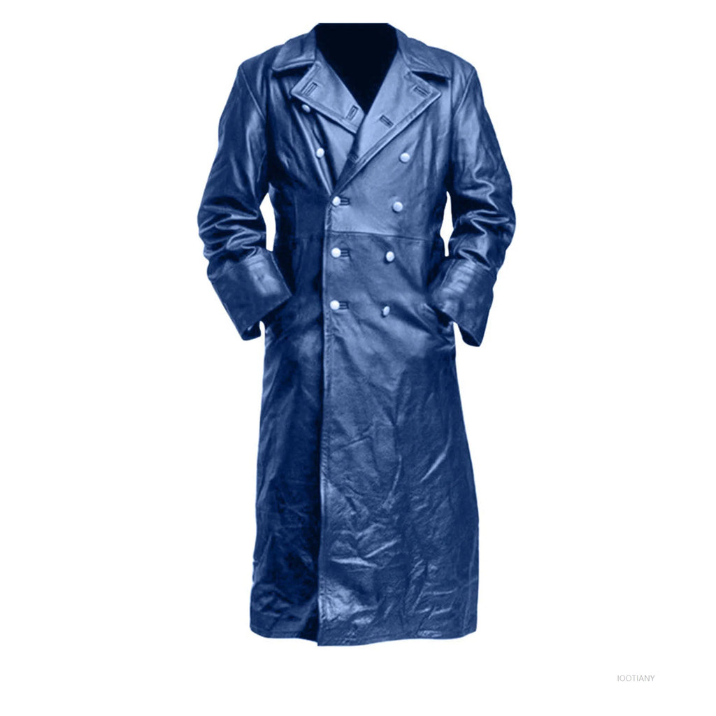 Men's Vintage Steampunk Black Leather Trench Coat Jacket Costume Trench Coat Babs
