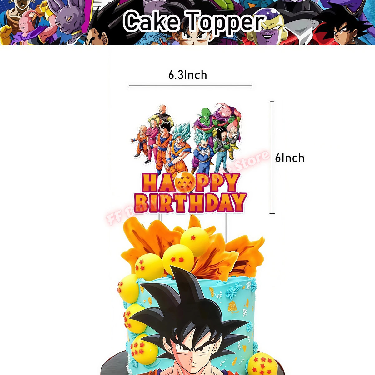 Dragon Ball Z Birthday Party Supplies – Goku Balloons, Cups & Plates Party Supply Set Babs 1pcs Cake topper