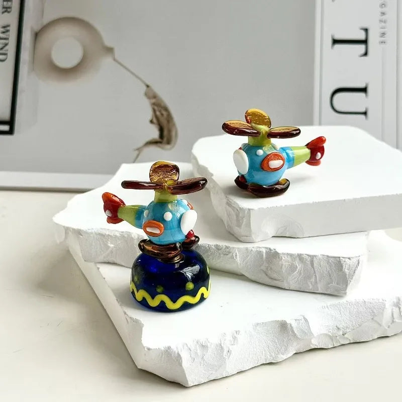 Handmade Glass Helicopter Figurine – Mini Desktop Ornament Glass Figurine Ornament Babs