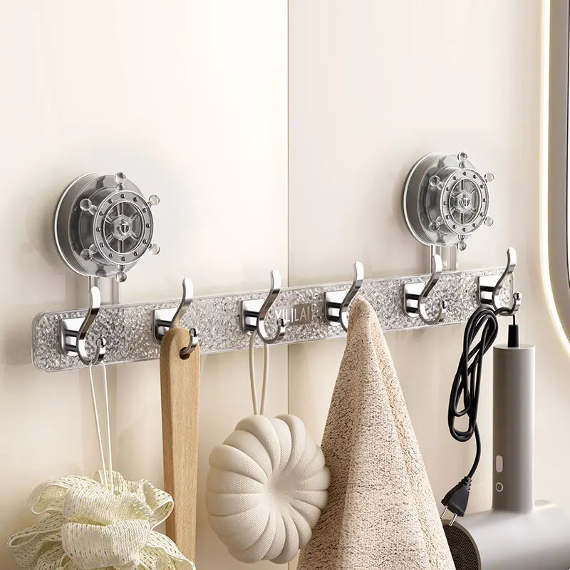 6-Hook Suction Cup Towel Holder – No-Drill Bathroom Bar Suction Towel Holder Babs