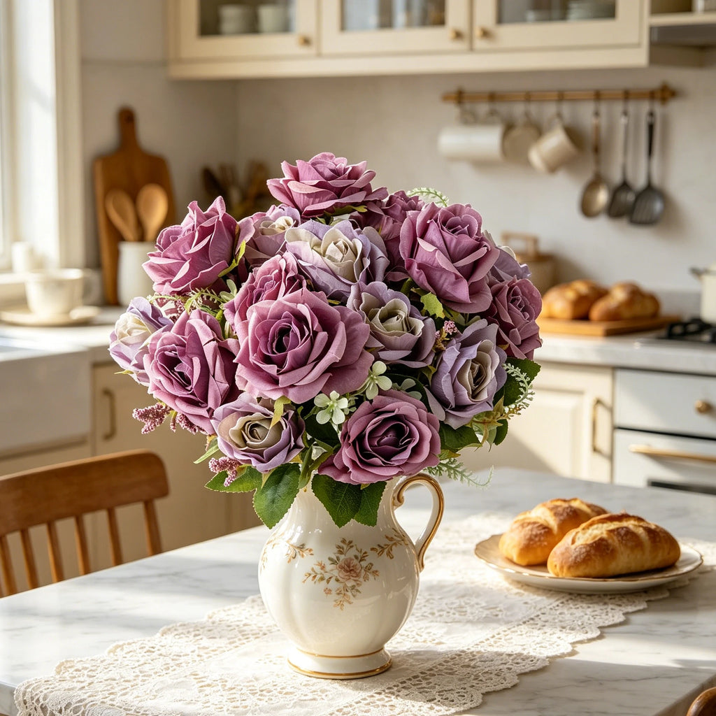 5-Head Silk Rose Artificial Bouquet – Wedding & Home Decor Artificial Silk Flowers Babs