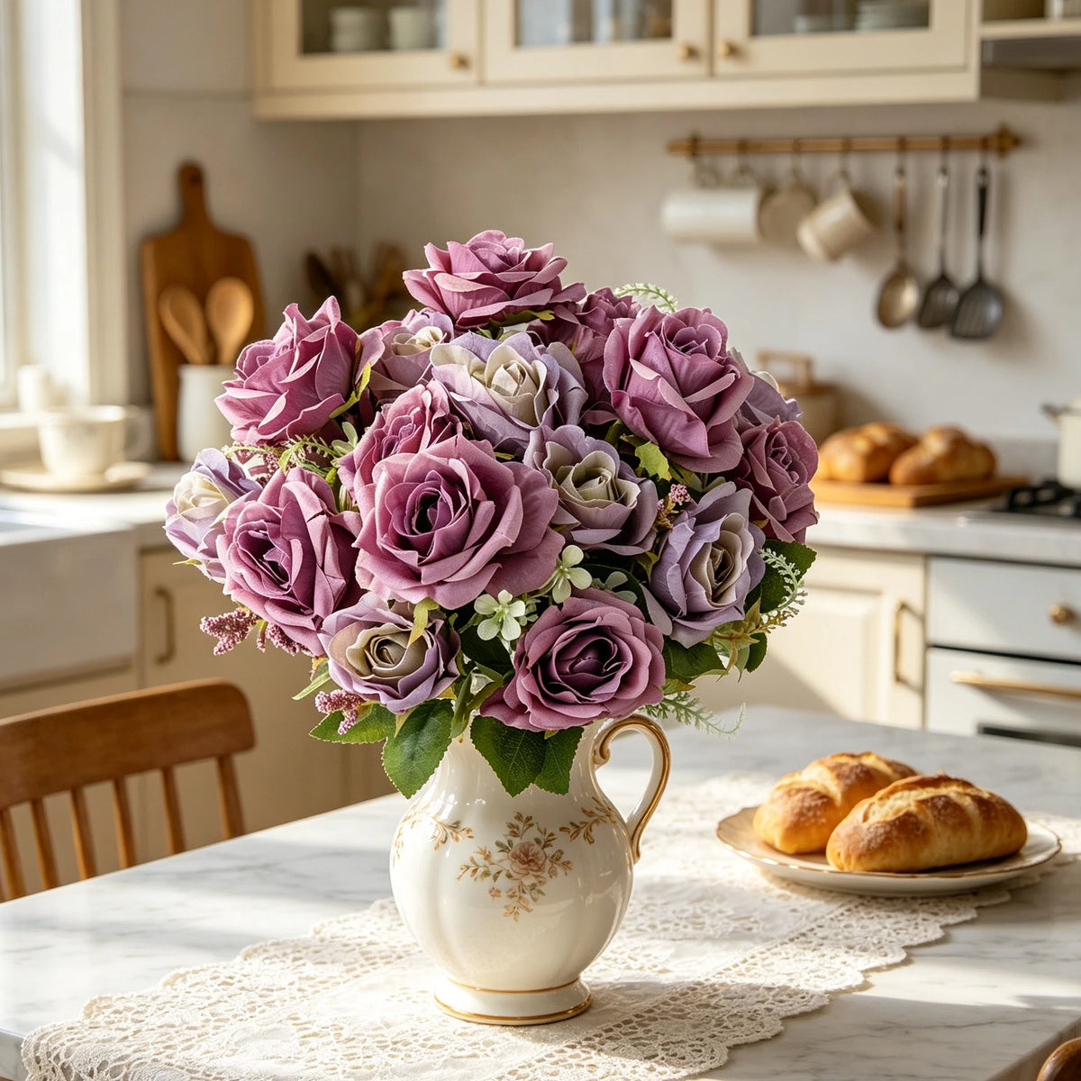5-Head Silk Rose Artificial Bouquet – Wedding & Home Decor Artificial Silk Flowers Babs