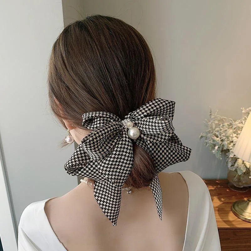 Women's Big Bow Hair Clip Faux Pearl Barrette – Vintage Style Hair Barrette Clip Babs