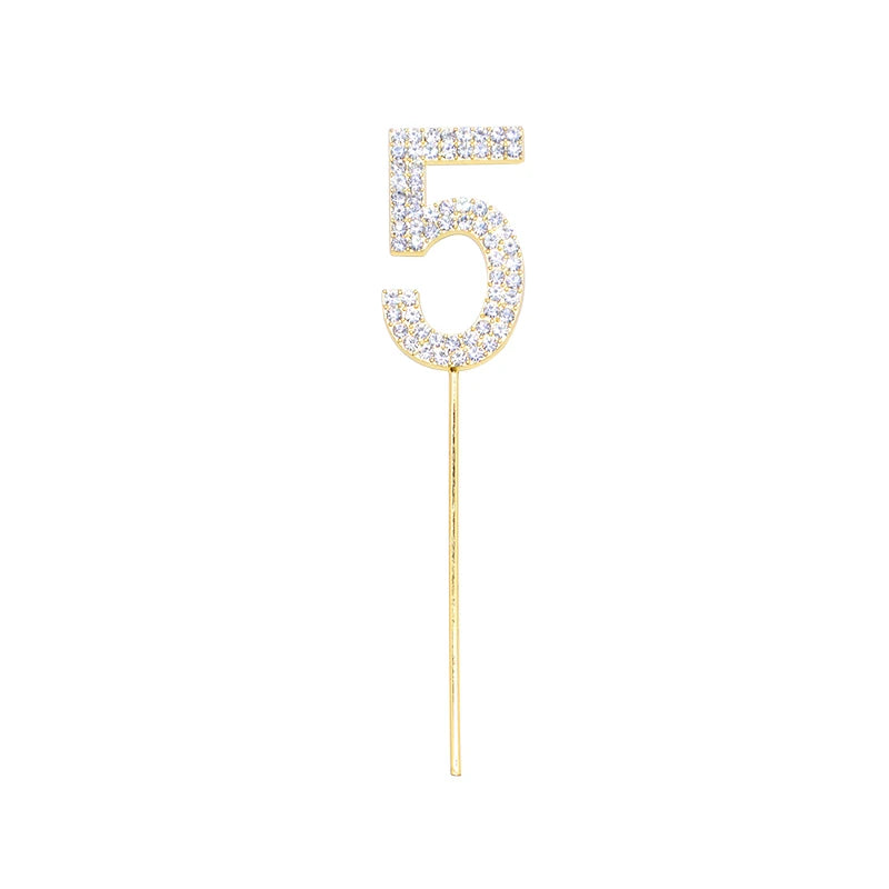 Glitter Rhinestone Number Cake Topper – Gold & Silver Decor Cake Topper Babs gold 5