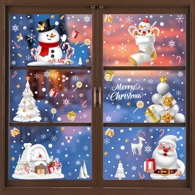 Christmas Window Stickers Santa Claus Snowman Decals 2025 Holiday Wall Decals Babs Set6