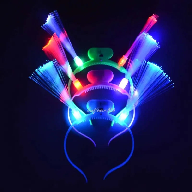 15-Pack LED Optical Fiber Flashing Headbands – Glow Party LED Glow Headband Babs