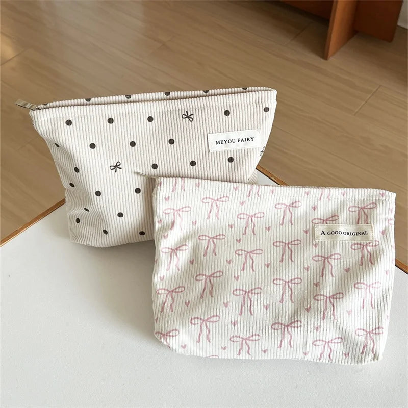 Pink Bow Makeup Bag – Large Canvas Travel Cosmetic Organizer Cosmetic Makeup Bag Babs