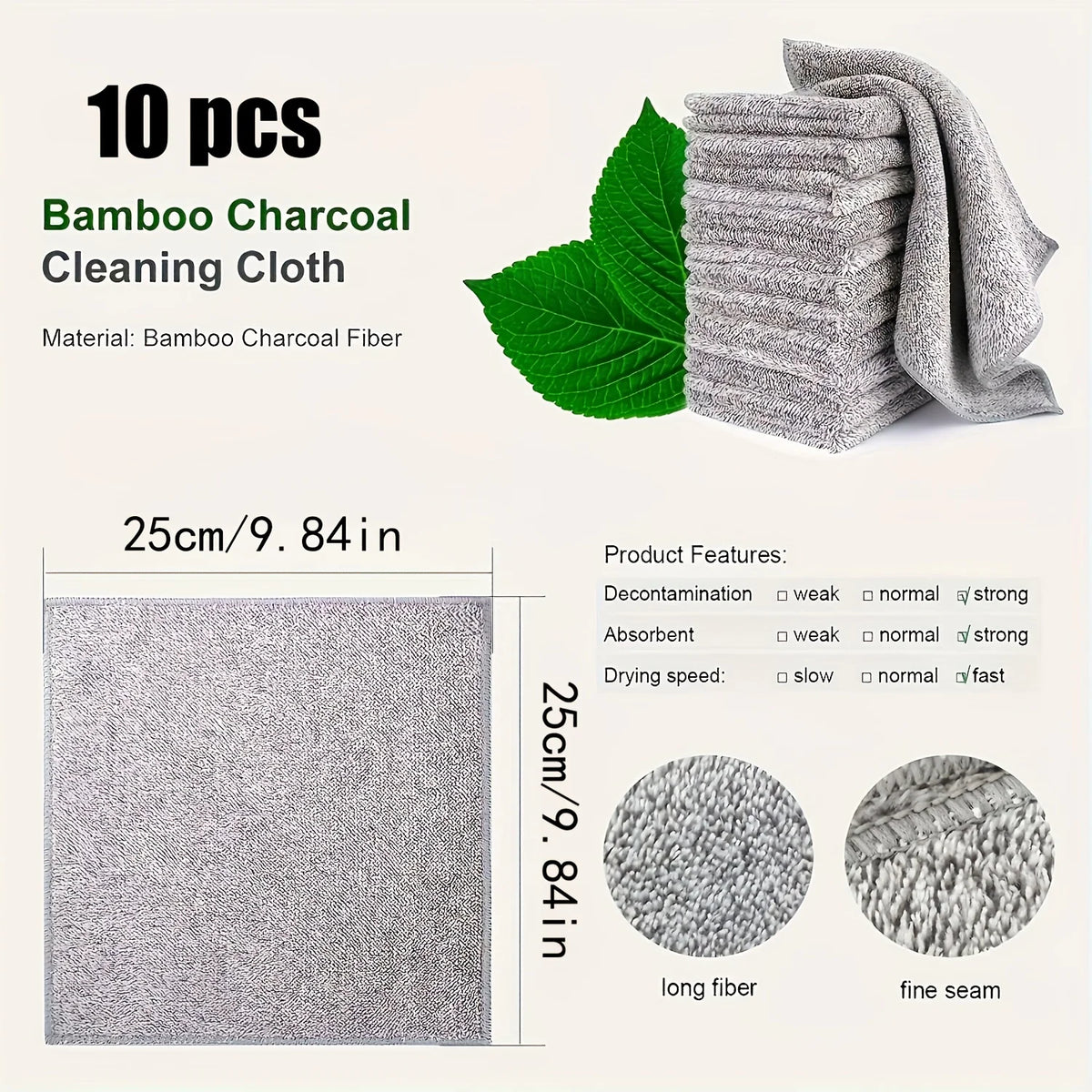 Super Absorbent Bamboo Charcoal Cleaning Cloths 10/20PCS Cleaning Cloths Babs