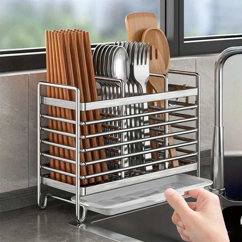 No-Drill Wall-Mounted Stainless Steel Utensil Holder & Rack Kitchen Utensil Holder Babs