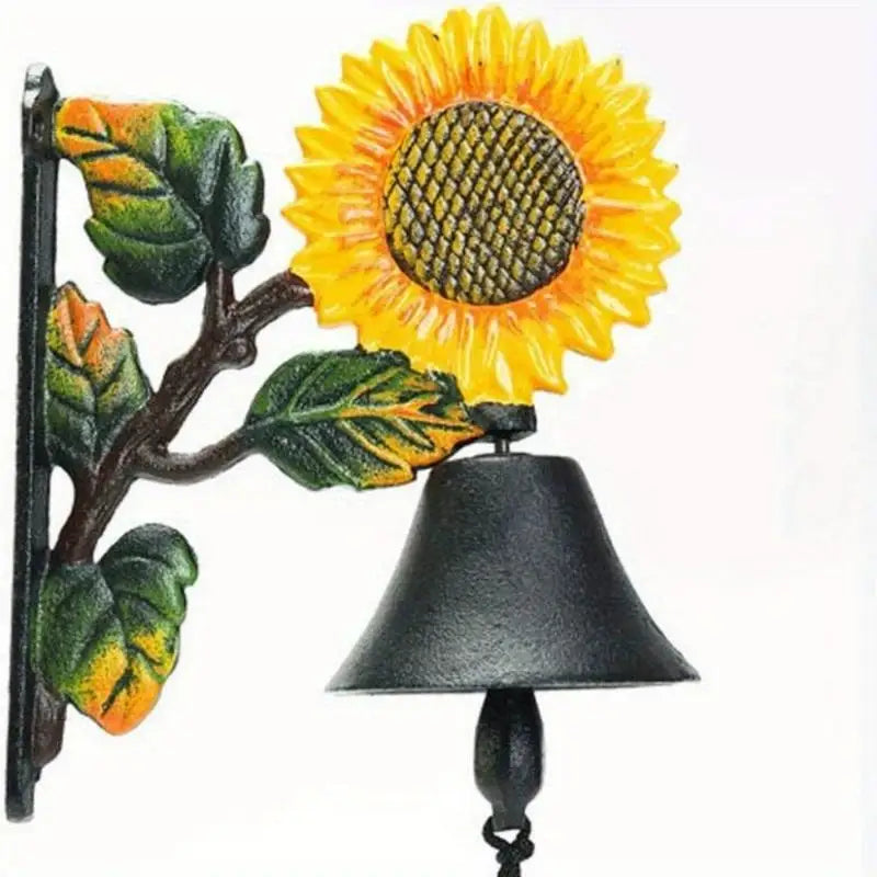 Cast Iron Sunflower Wall Bell – Hand-Painted Hanging Doorbell Decorative Wall Bell Babs