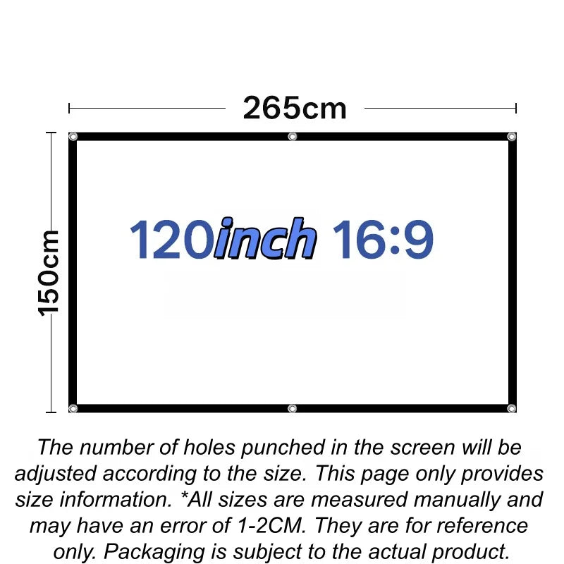 Portable Projector Screen 60–120 Inch Anti-Light 16:9 Curtain Projector Screen Babs 120inch