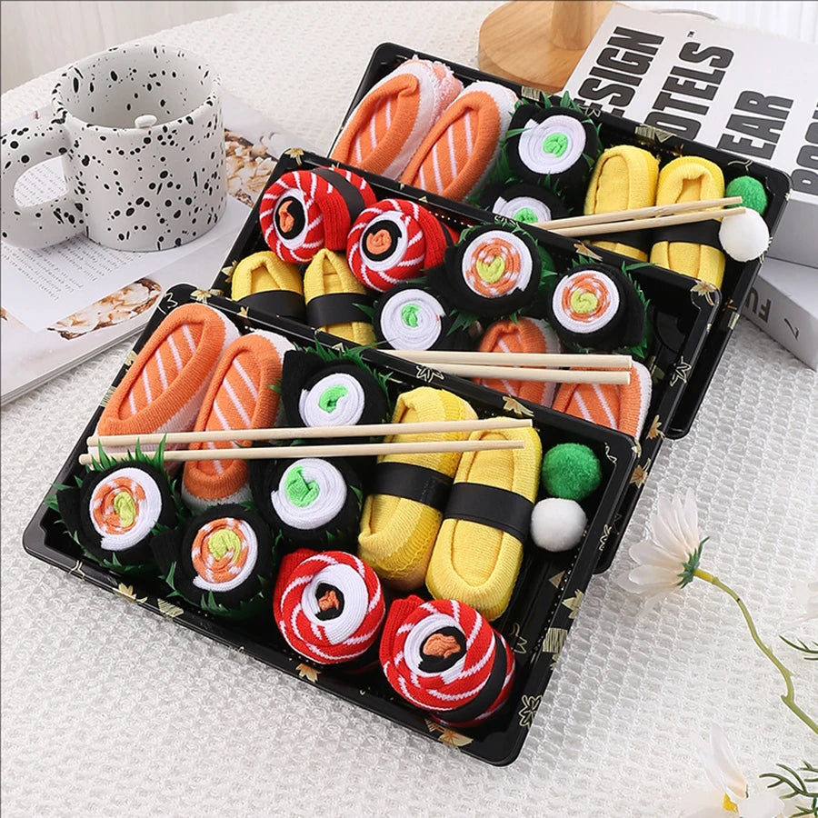 5-Pair Salmon Sushi Novelty Crew Socks Gift Box – Unisex Novelty Socks Set Babs