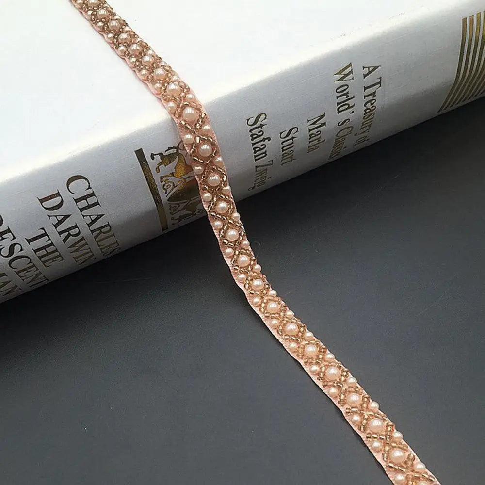 Beaded Pearl Lace Trim Ribbon for Bridal Wedding Dress – 1 Yard Bridal Lace Trim Babs