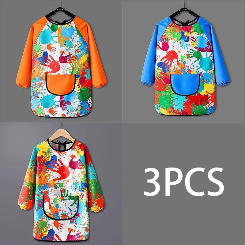 Kids Waterproof Long Sleeve Art Apron – Cartoon Paint Smock Kids Art Apron Babs 3pcs Mixed XXL(L)