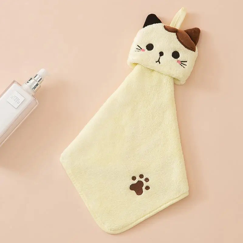 Cute Cat Coral Fleece Hand Towels – Absorbent Dishcloths Kitchen Hand Towel Babs yellow