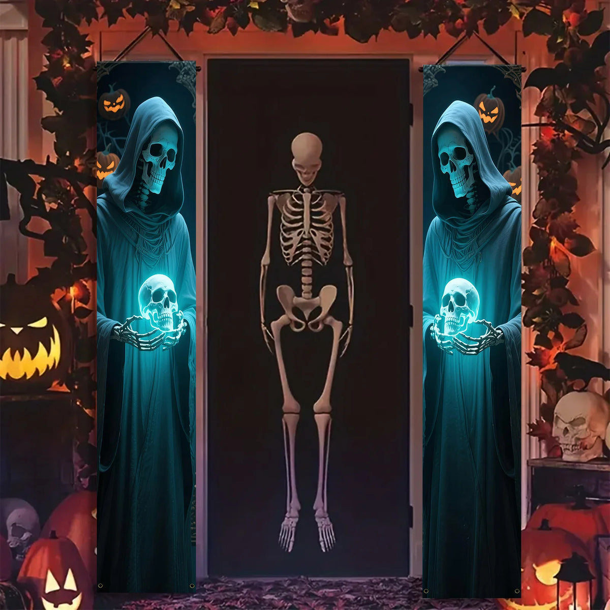 Halloween Hanging Banner – Skeleton & Hooded Figure Décor Halloween Hanging Banner Babs