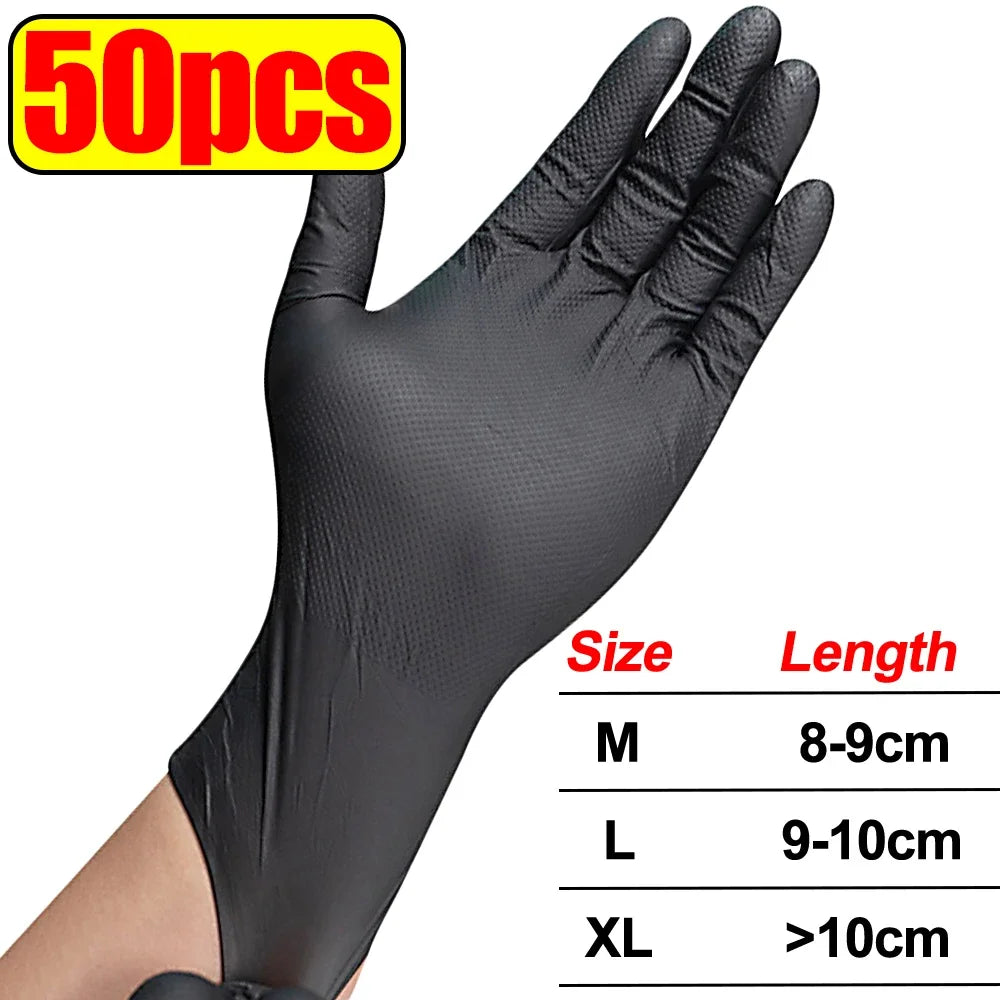 8mil Heavy Duty Nitrile Gloves – Textured Grip, Disposable Work Disposable Nitrile Gloves Babs Black- 50pcs L