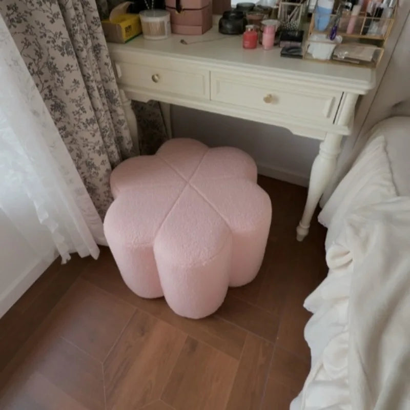 Petal Shaped Luxury Low Stool – Lambswool, Modern Minimalist Decorative Low Stool Babs