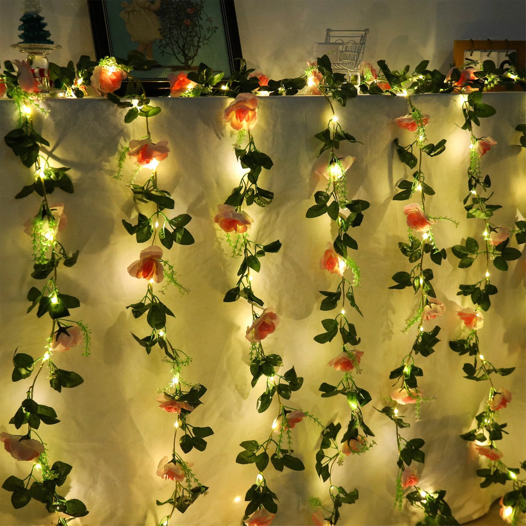 Rose LED Vine Light String – Artificial Flower Wedding Decor LED Floral Vine Light Babs