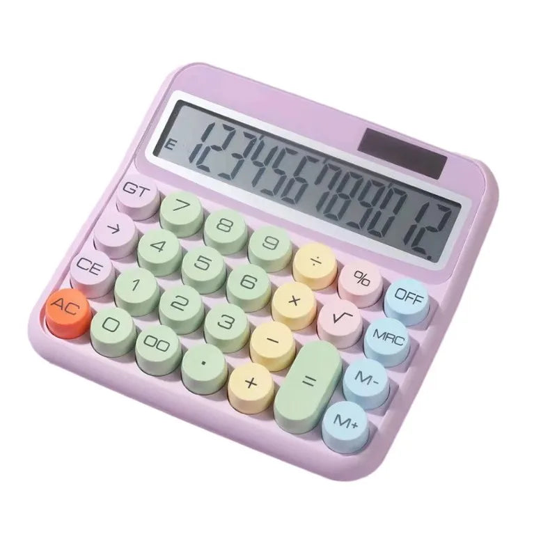 12-Digit LCD Calculator – Large Keys, Dual Power, Candy Colors Desktop Calculator Babs