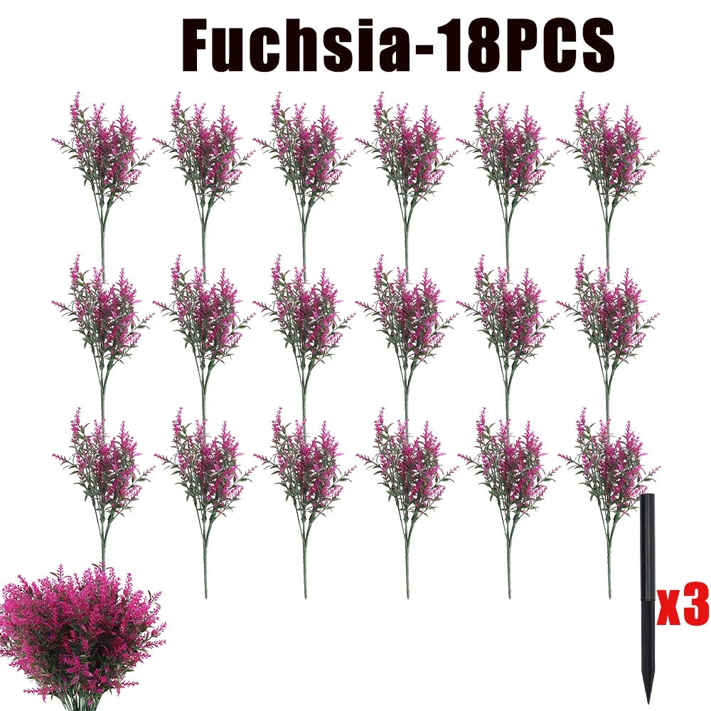 UV Resistant Artificial Lavender Shrubs – Outdoor Garden Decor Artificial Flower Shrub Babs Fuchsia-18PCS 34CM