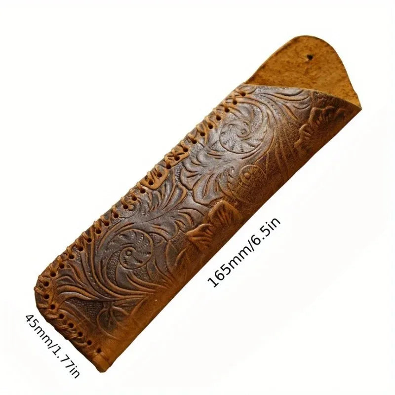 Genuine Leather Pen Pouch – Embossed Floral Cowhide Case Leather Pen Pouch Babs
