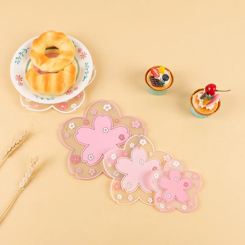 Sakura Blossom PVC Coasters – Insulated Floral Table Mats Decorative Coasters Babs