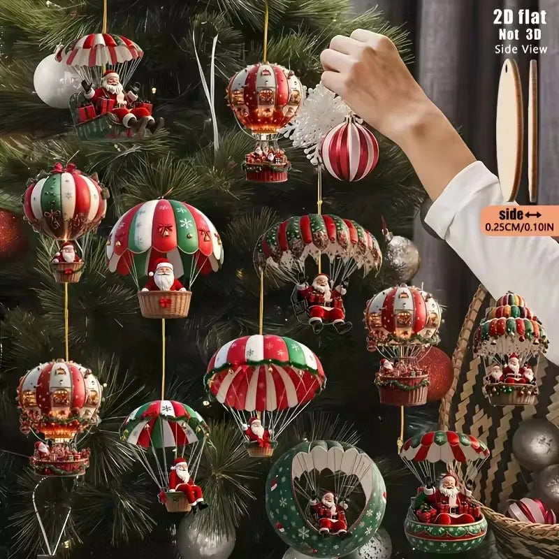 Christmas Wooden Pendants – Santa & Hot Air Balloon (10/20 Pcs) Christmas Tree Ornaments Babs