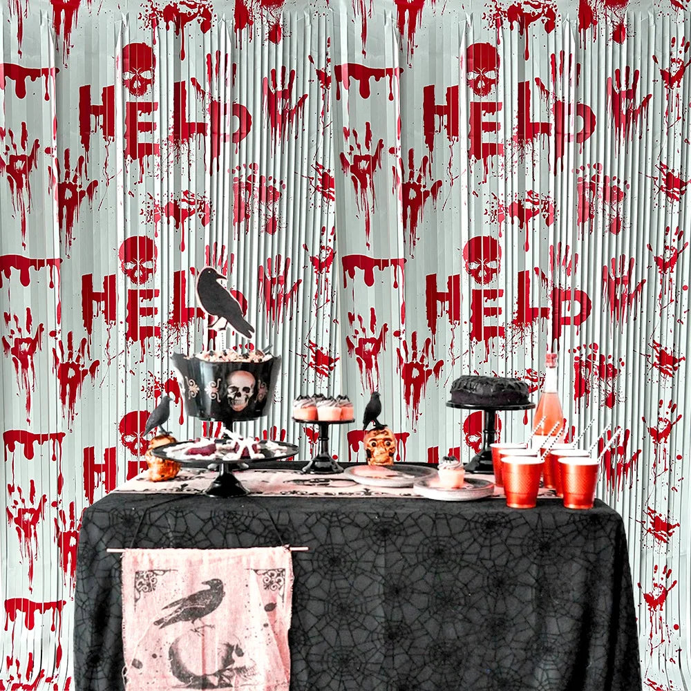 Halloween Foil Fringe Curtain – Bat Ghost Pumpkin Party Backdrop Halloween Party Decoration Babs