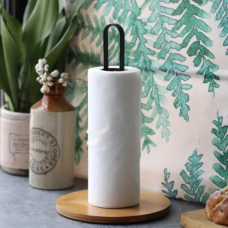 Nordic Bamboo & Iron Freestanding Paper Towel Holder Rack Paper Towel Holder Babs